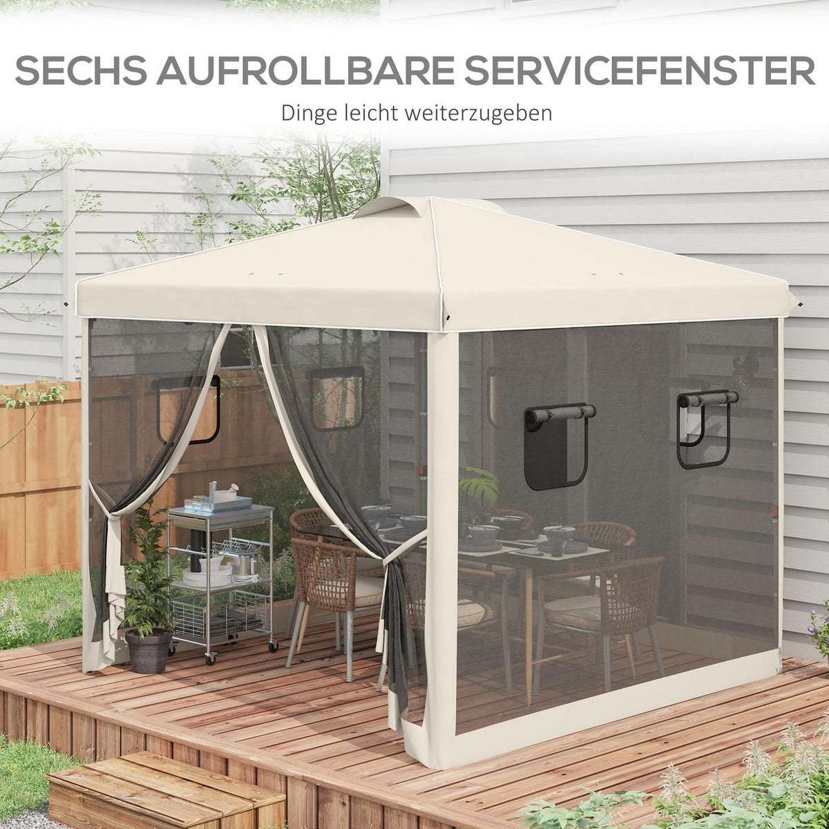 Folding Gazebo 3X3M Gazebo With 4 Mesh Curtains, Uv Protection, Pop Up, Window, Carry Bag, Beige