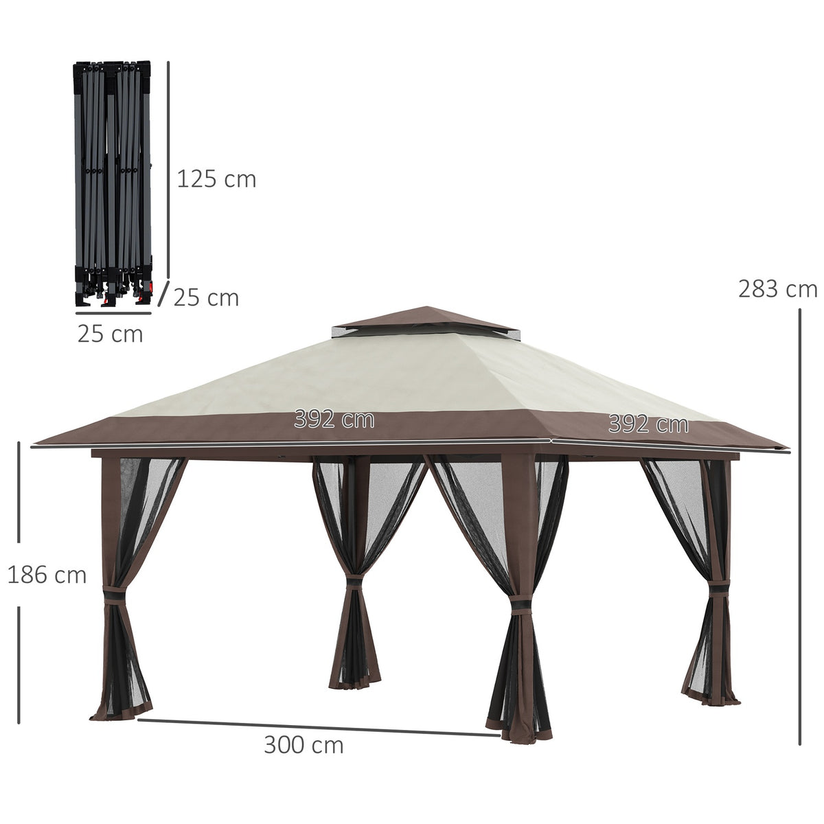 Folding Gazebo 4X4M Height-Adjustable Garden Gazebo With Uv Protection & Mesh Curtains, Double Roof, Beige