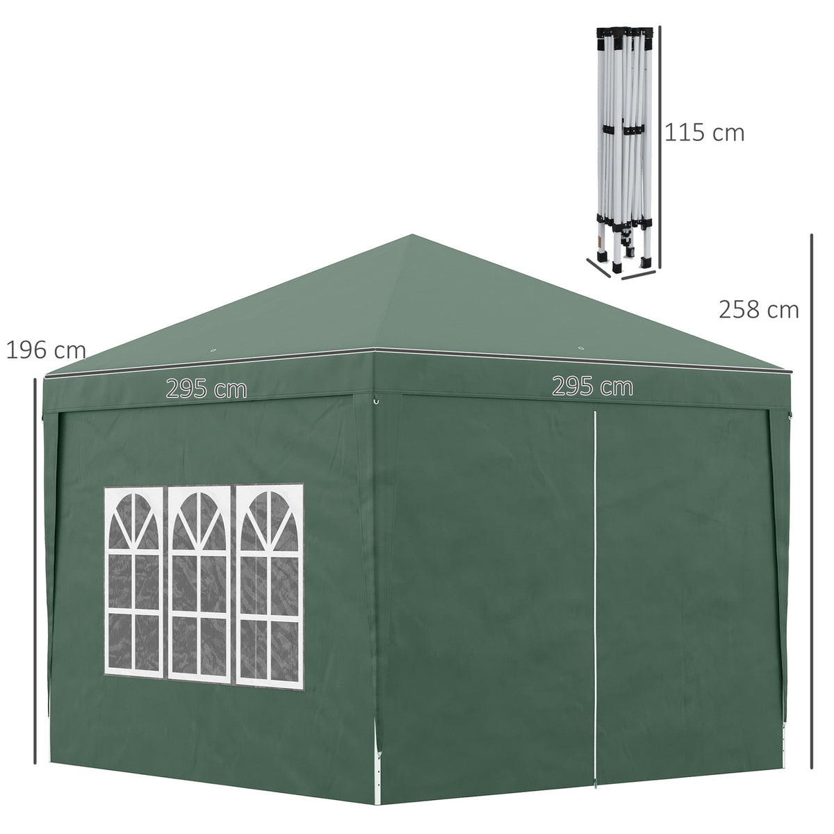 Folding Gazebo Approx. 3 X 3 M Gazebo With 4 Side Walls, Window, Marquee With Uv Protection, Garden Tent Including Carrying Bag, Steel Oxford, Green