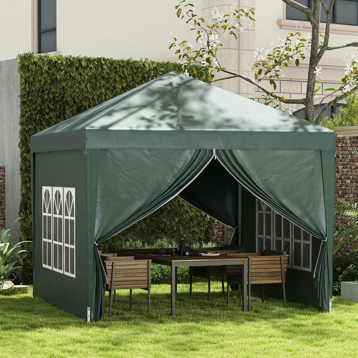 Folding Gazebo Approx. 3 X 3 M Gazebo With 4 Side Walls, Window, Marquee With Uv Protection, Garden Tent Including Carrying Bag, Steel Oxford, Green