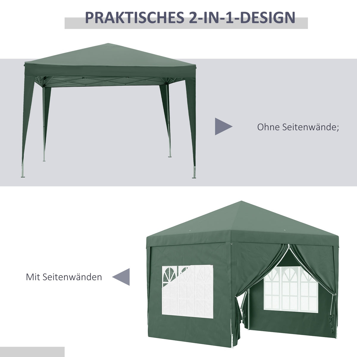 Folding Gazebo Approx. 3 X 3 M Gazebo With 4 Side Walls, Window, Marquee With Uv Protection, Garden Tent Including Carrying Bag, Steel Oxford, Green