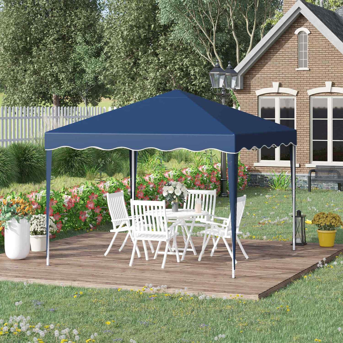 Folding Gazebo Gazebo 3 X 3 M Garden Gazebo Foldable Party Tent Height Adjustable Garden Tent With Transport Bag Uv Protection Steel Oxford Blue