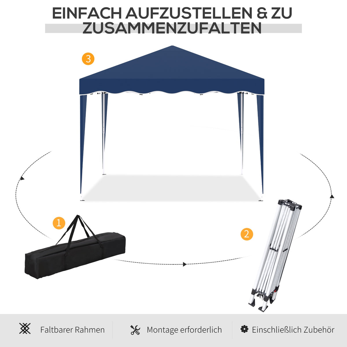Folding Gazebo Gazebo 3 X 3 M Garden Gazebo Foldable Party Tent Height Adjustable Garden Tent With Transport Bag Uv Protection Steel Oxford Blue