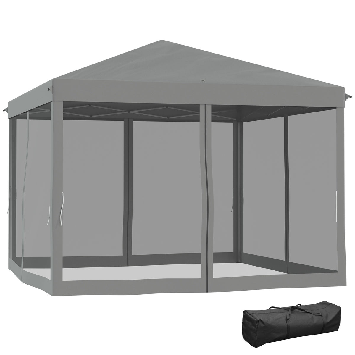 Folding Gazebo Gazebo Folding Tent With Side Walls Incl. Carrying Bag Metal + Oxford Light Gray + Black 3X3M