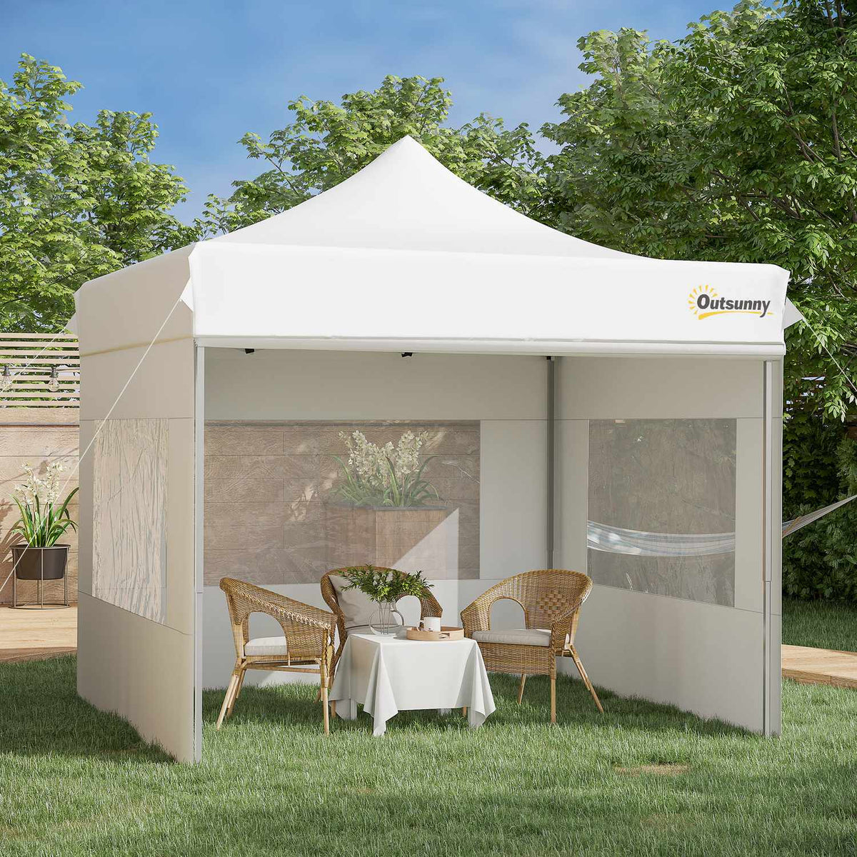 Folding Gazebo Gazebo Garden Tent With Side Walls Pop-Up Tent Waterproof Garden Gazebo White 300 X 300 X 320 Cm
