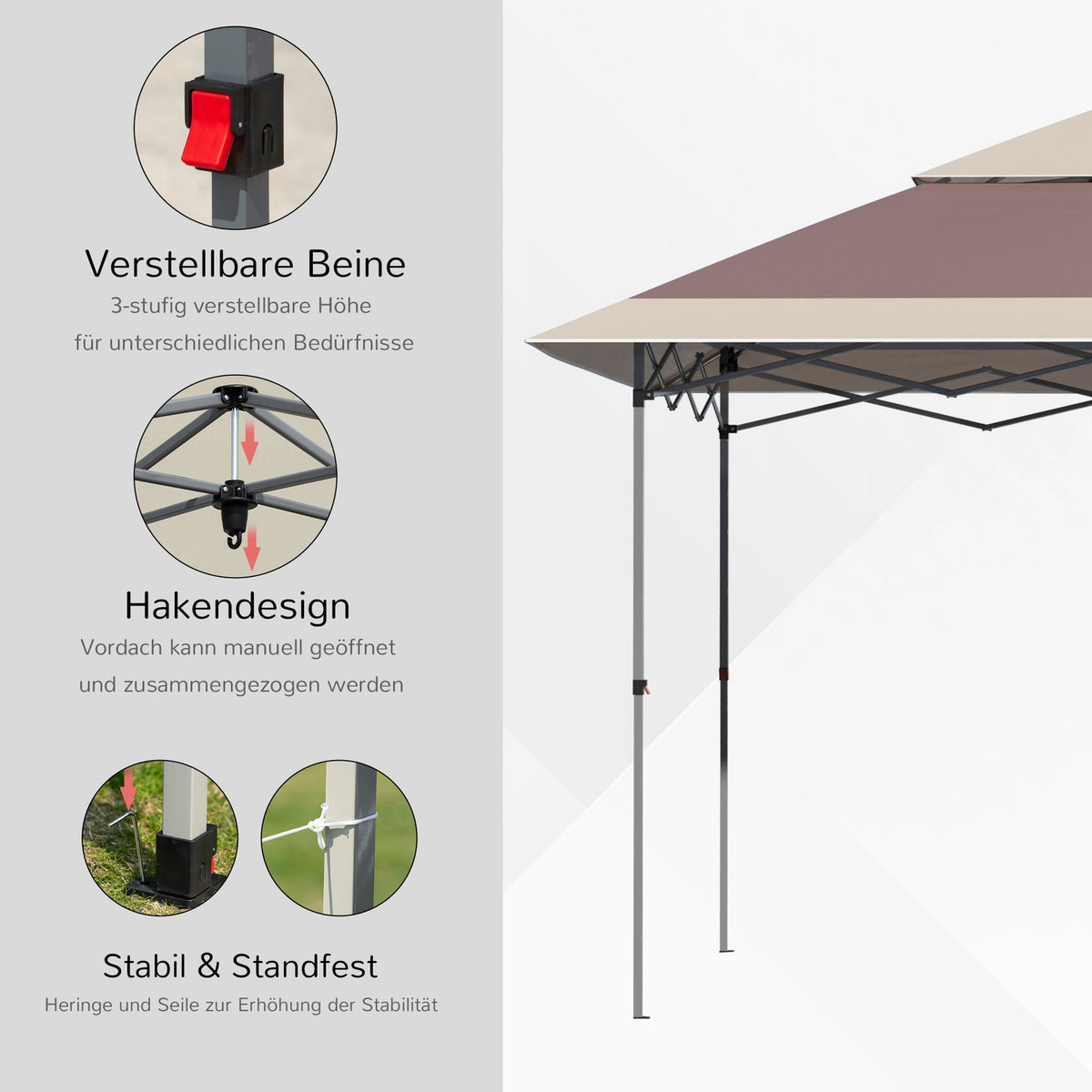 Folding Gazebo Pop Up Tent Garden Gazebo Roll Bag Oxford Fabric 3.6 X 3.6 M Dark Brown + Khaki