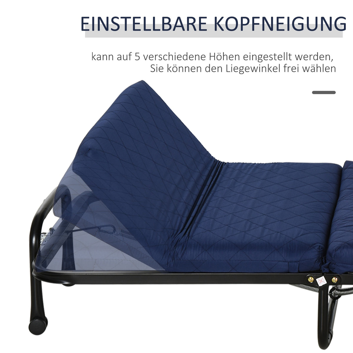 Folding Guest Bed 2-in-1 Adjustable Headboard Height Wheels Steel Foam Blue 184x65x26cm
