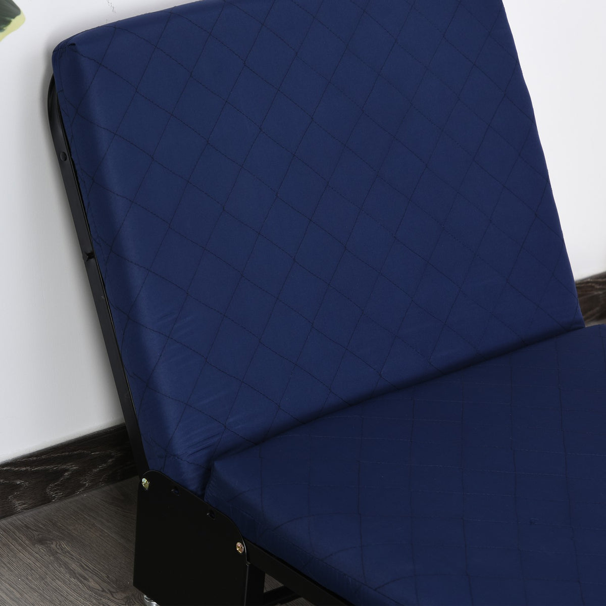 Folding Guest Bed 2-in-1 Adjustable Headboard Height Wheels Steel Foam Blue 184x65x26cm