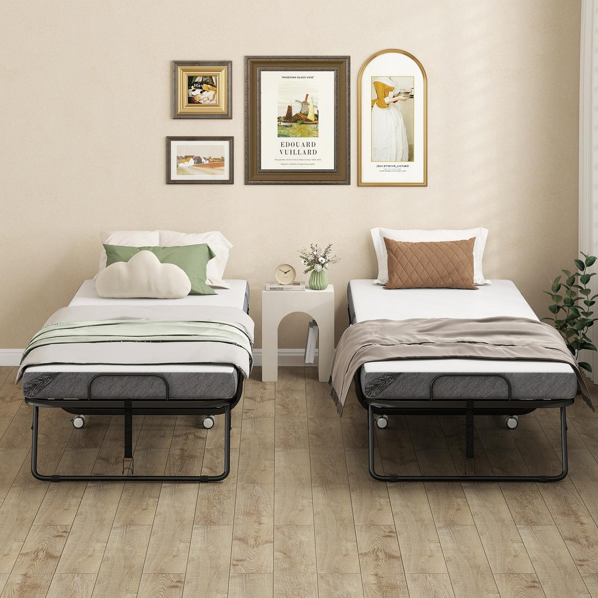 Folding Guest Bed with Mattress, Wheels, Steel Frame