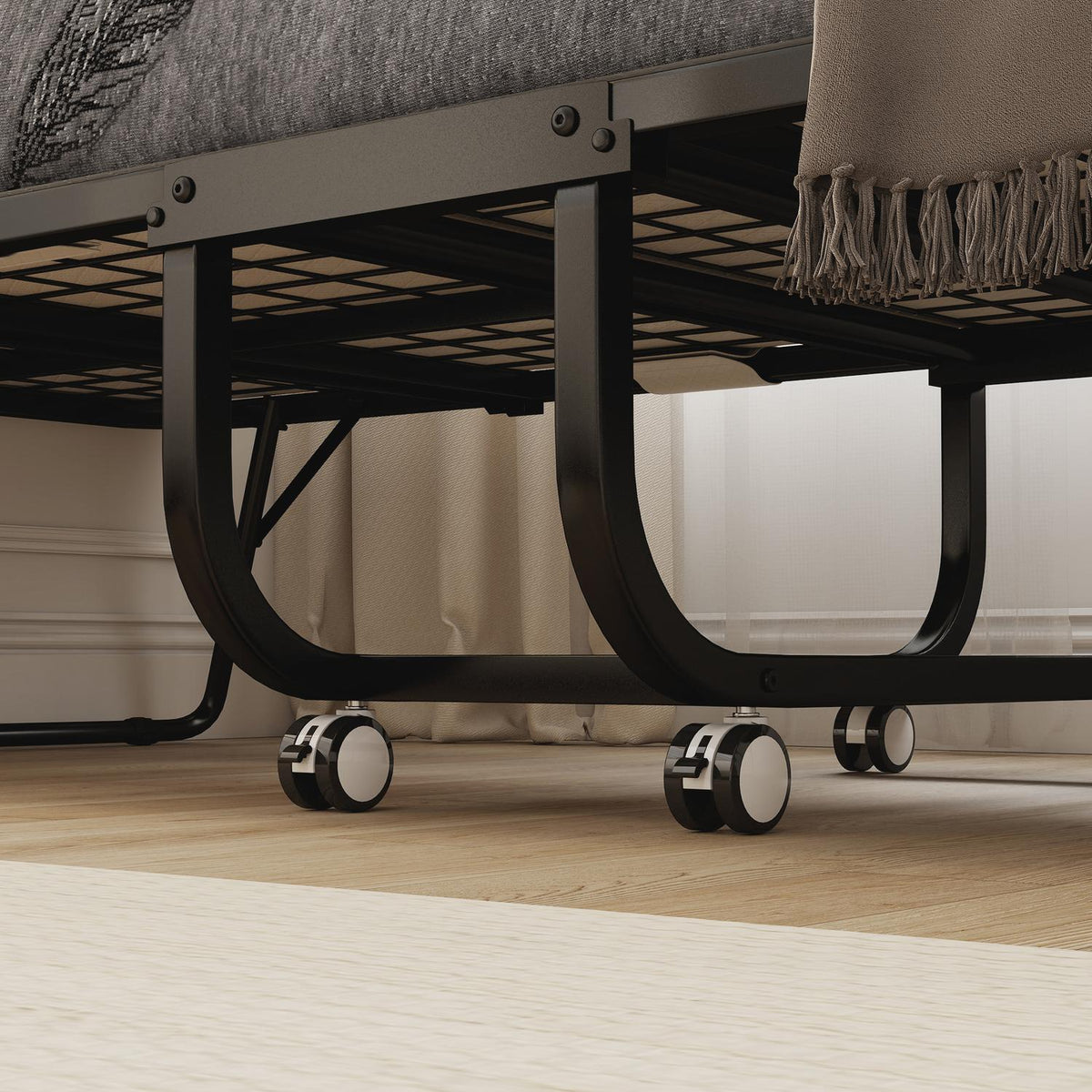 Folding Guest Bed with Mattress, Wheels, Steel Frame