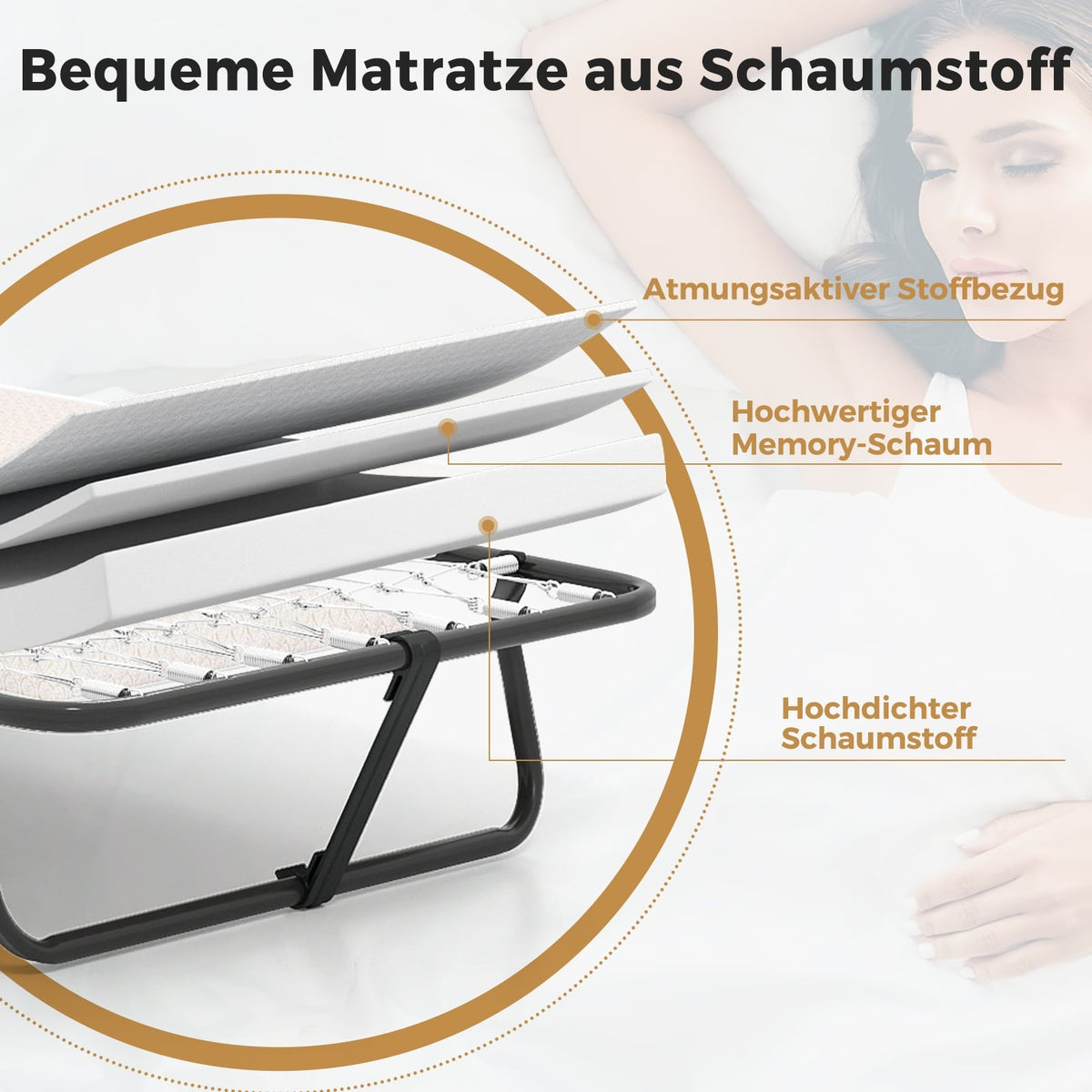 Folding Guest Bed with Memory Foam Mattress, 190x80 cm
