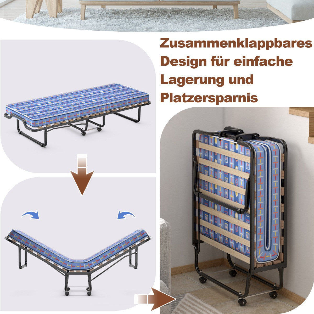 Folding Guest Bed with Memory Foam Mattress, 80x200 cm