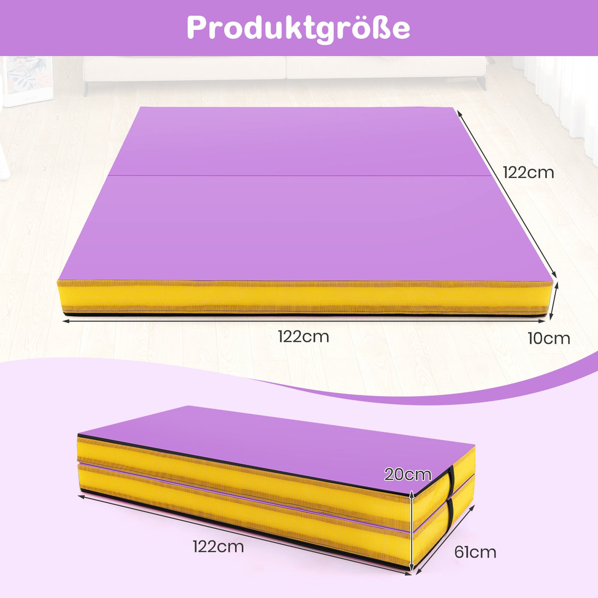 Folding Gymnastics Mat, 122x122x10 cm, Purple, EPE Foam