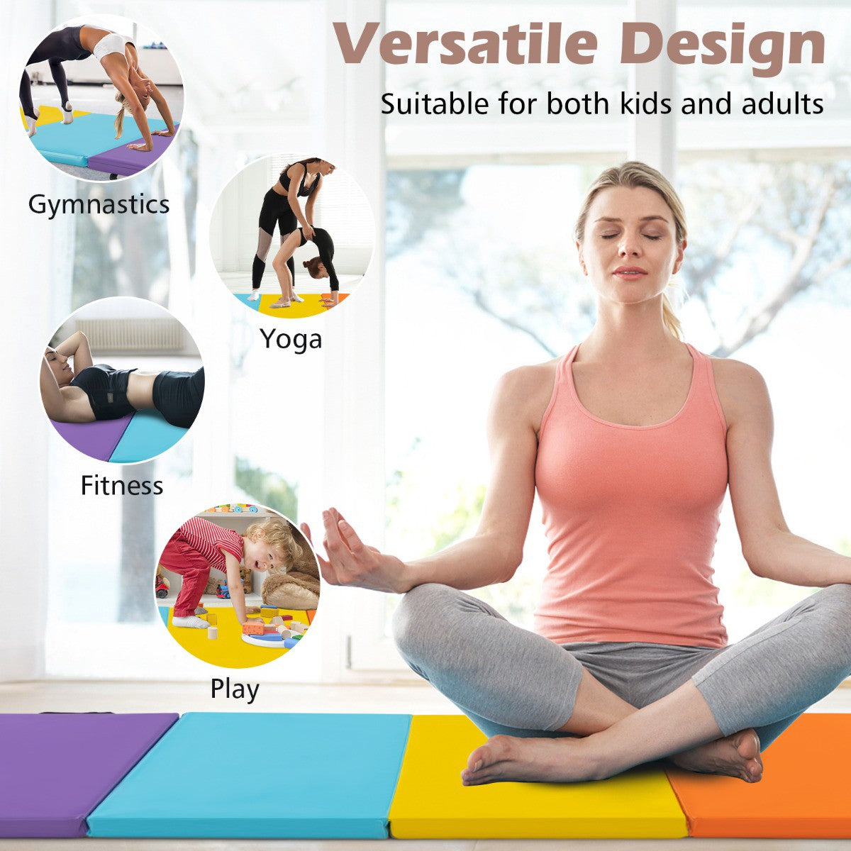 Folding Gymnastics Mat, 5-Panel 79x29.5x1.2 in