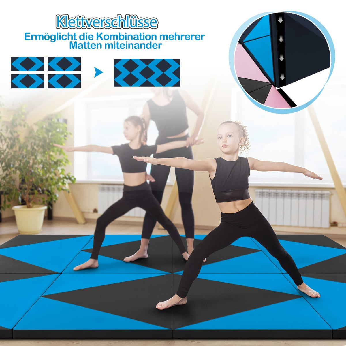 Folding Gymnastics Mat, Portable, 240x117x5 cm, Black/Blue