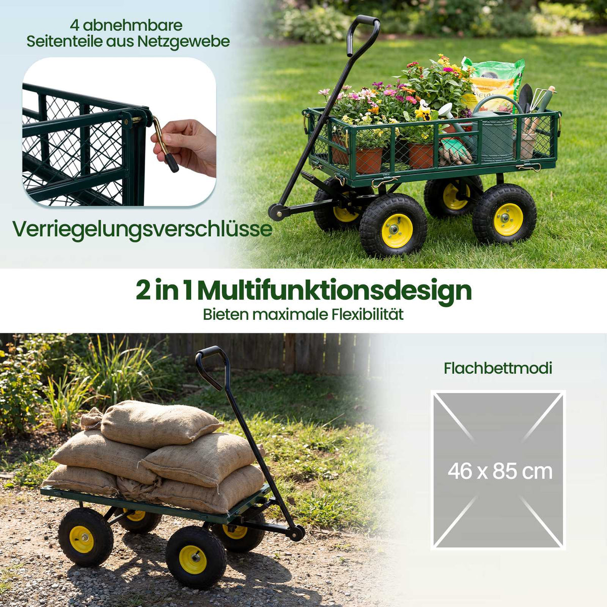 Folding Heavy-Duty Metal Garden Cart, 408 kg Capacity, Green