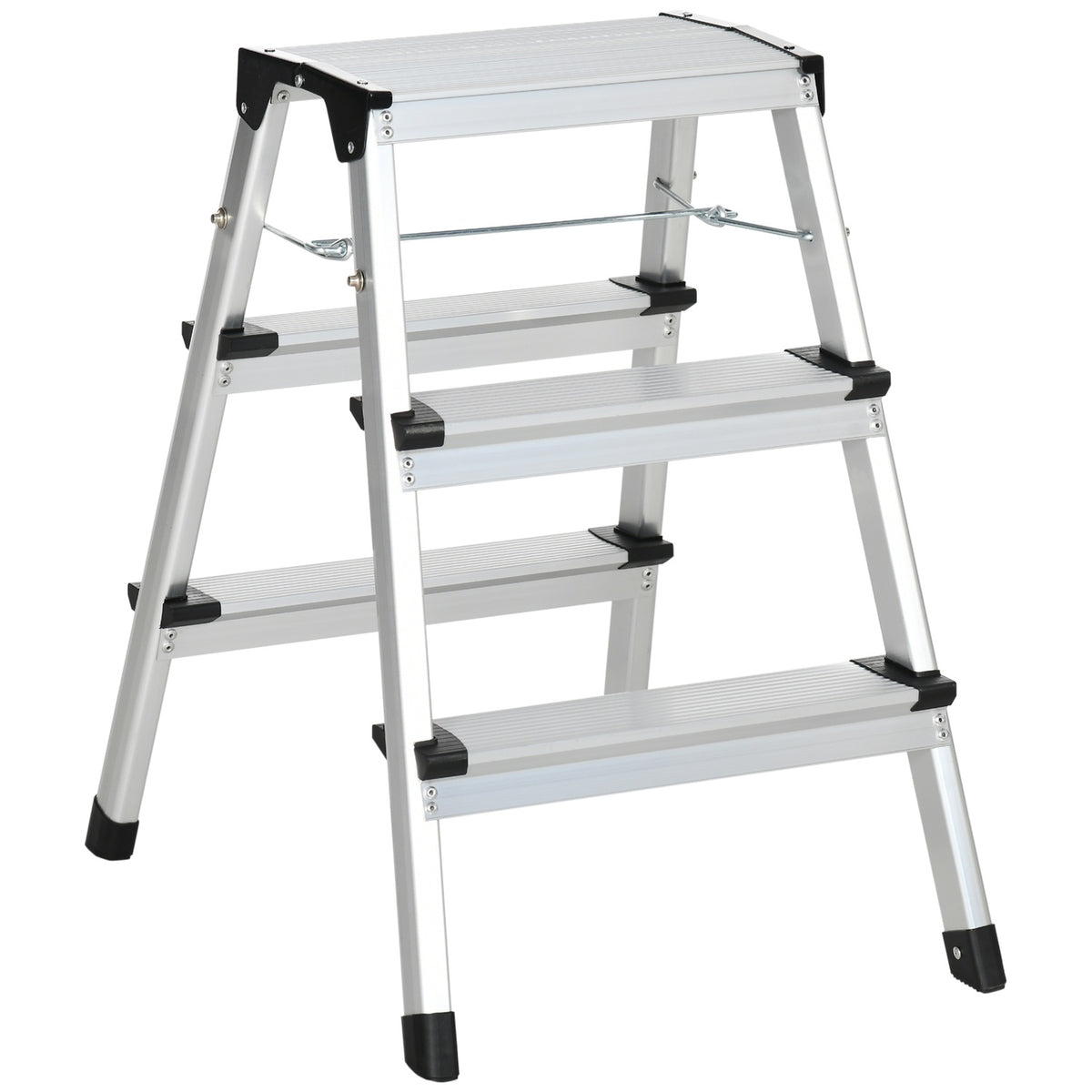 Folding Ladder Space-Saving, 3 Steps, Aluminum, With Non-Slip Feet, Up To 150Kg, 44X62.5X60.5Cm