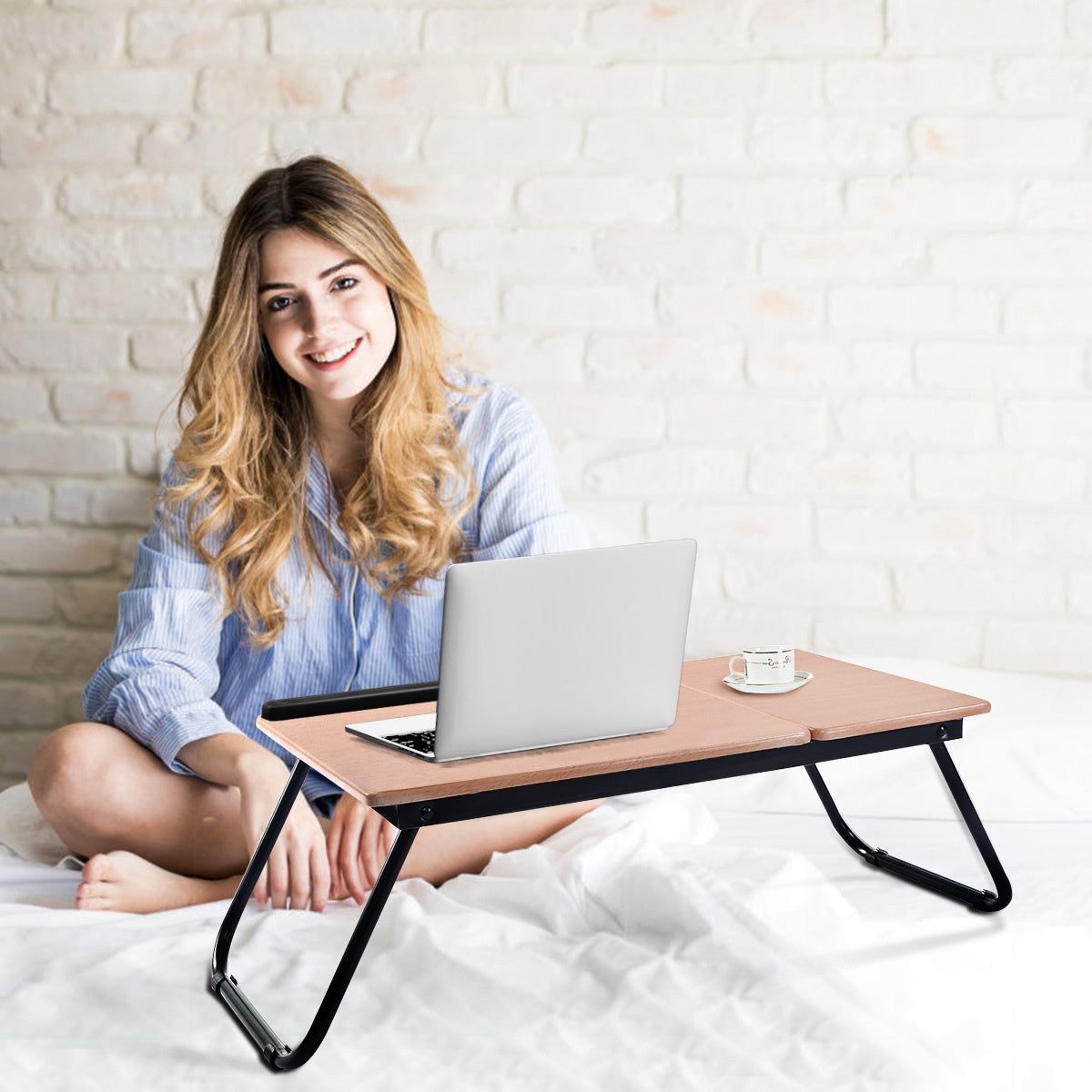 Folding Laptop Desk With Tilting Top, 4-Angle, Black