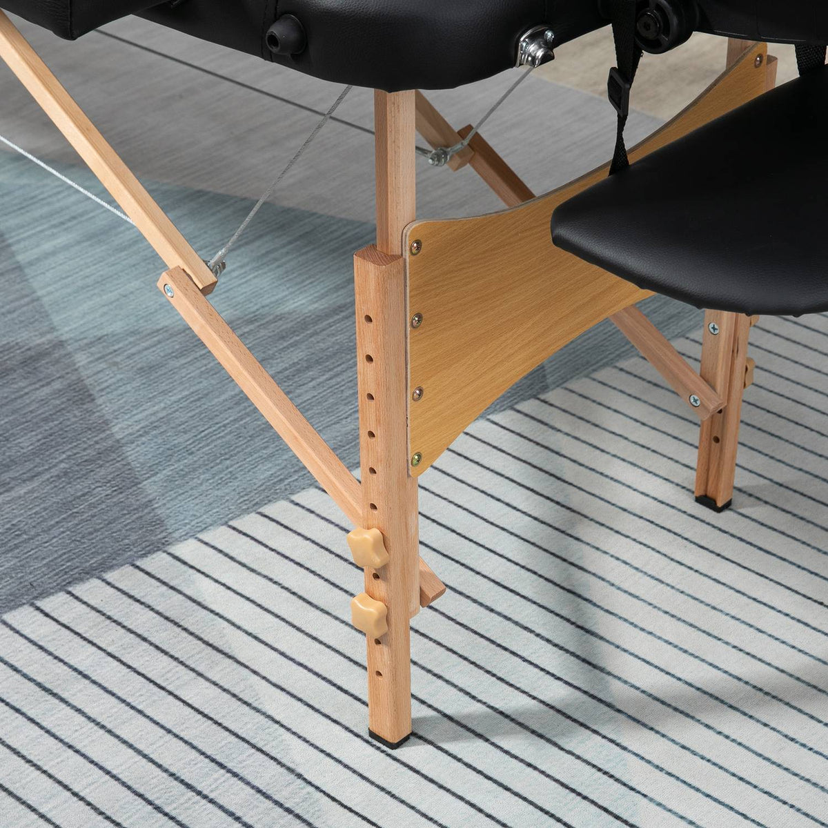 Folding Massage Table, Portable Massage Table With Headrest, Height Adjustable, Faux Leather & Wood, Black