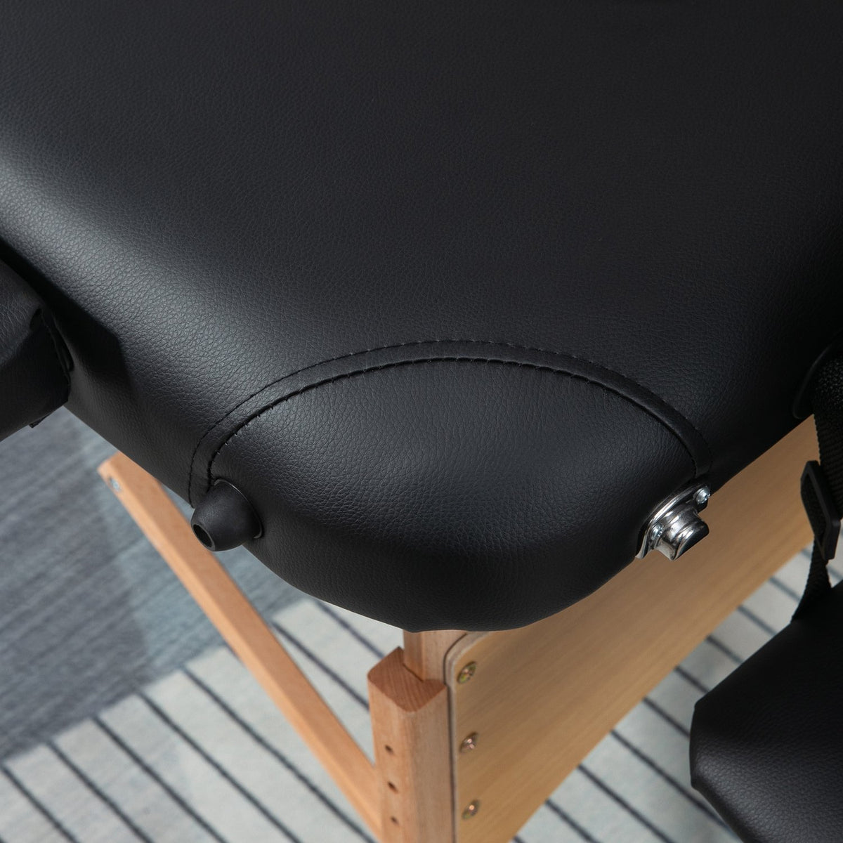 Folding Massage Table, Portable Massage Table With Headrest, Height Adjustable, Faux Leather & Wood, Black