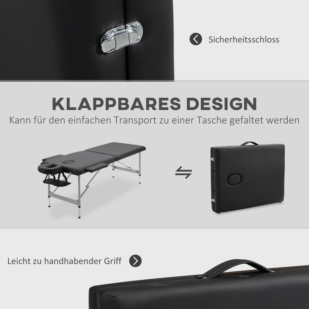Folding Massage Table, Professional 7-Zone Massage Table, Height Adjustable, Loads Up To 130Kg, Ideal For Spa & Salon, Black