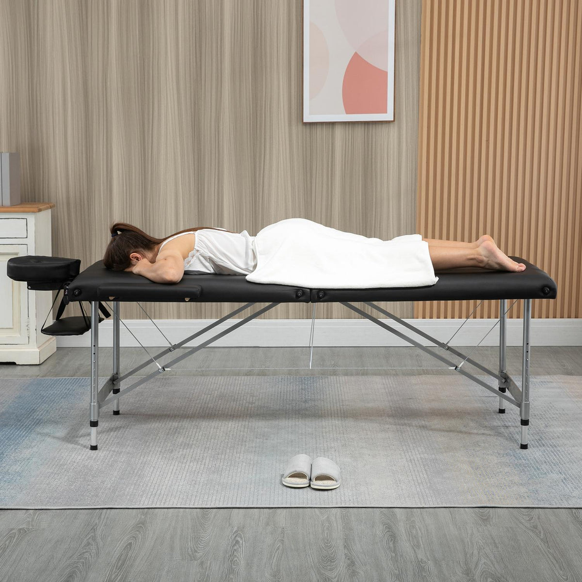 Folding Massage Table, Professional 7-Zone Massage Table, Height Adjustable, Loads Up To 130Kg, Ideal For Spa & Salon, Black