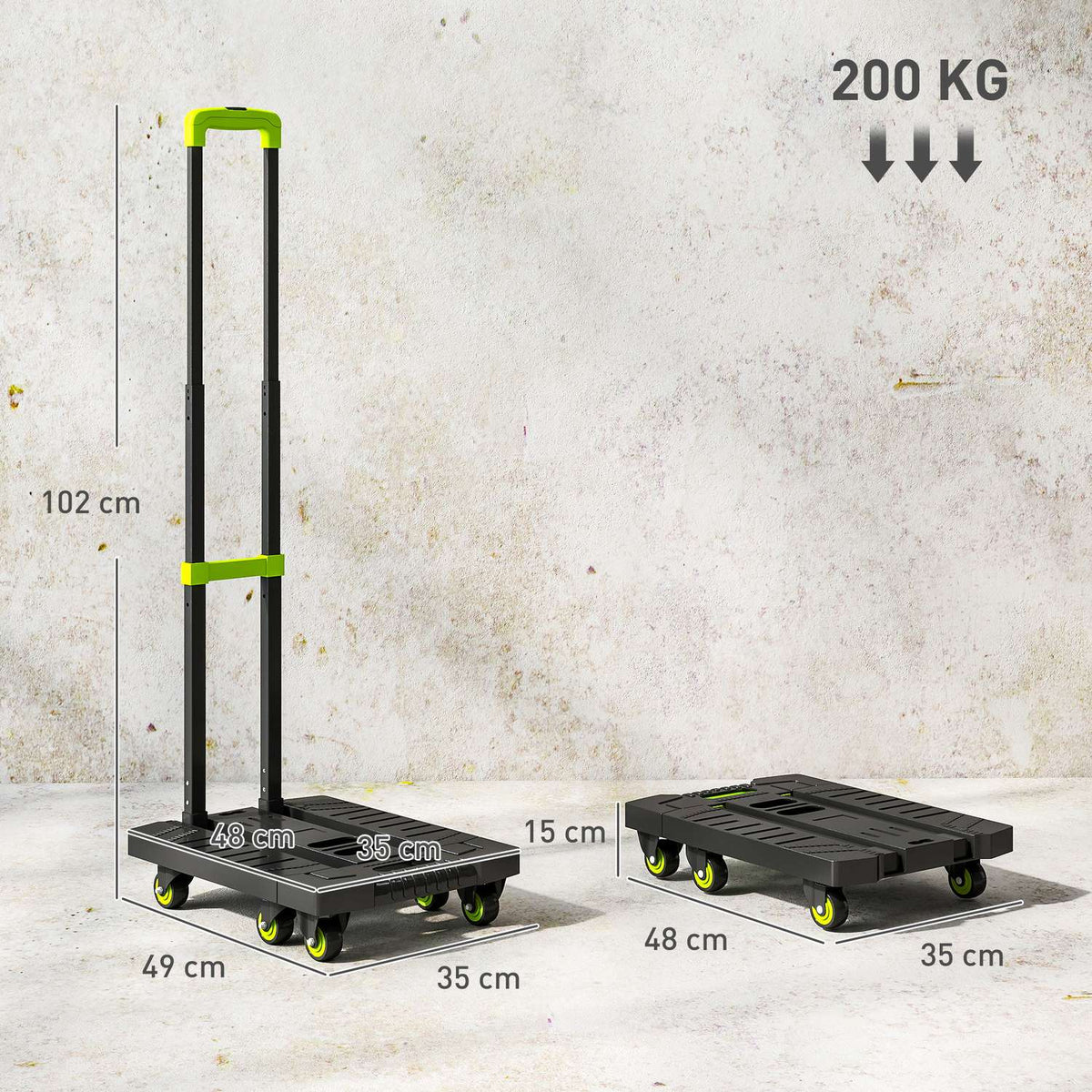 Folding Metal Hand Truck, Adjustable Handle, 49x35x102 cm