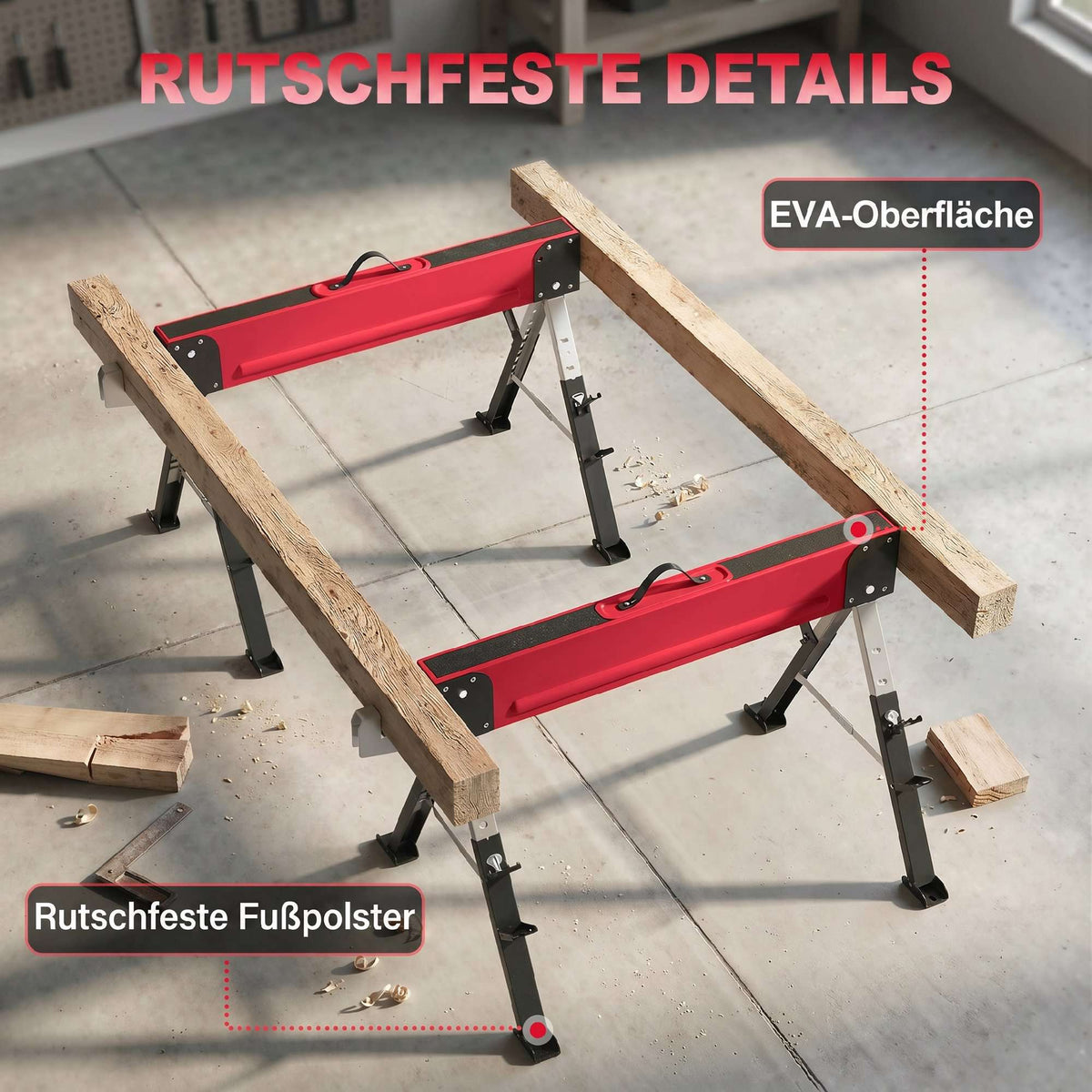 Folding Metal Sawhorse Set, 1160kg Capacity, Adjustable Height