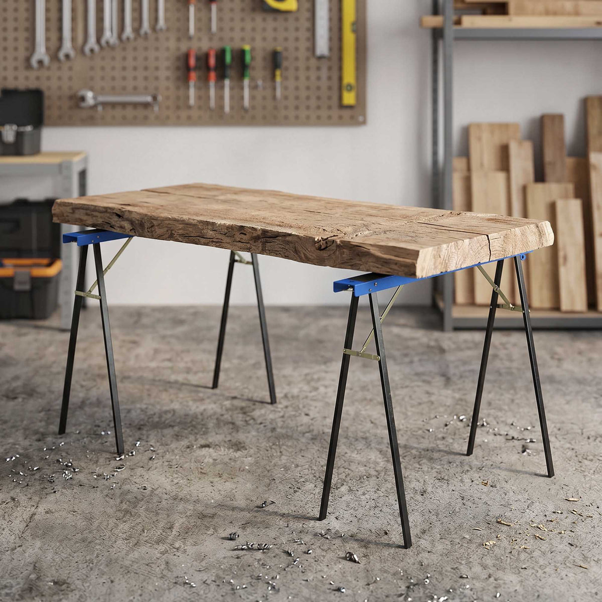 Folding Metal Sawhorses Set of 2, 350 kg Capacity