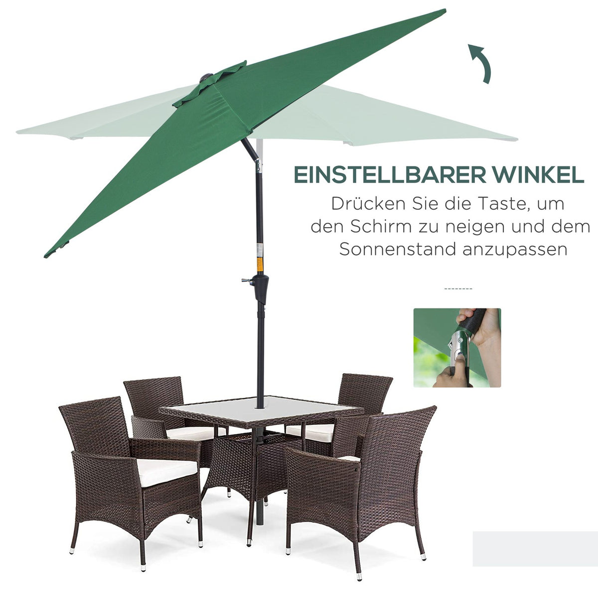 Folding Parasol Garden Umbrella Market Umbrella With Hand Crank Aluminum 180/㎡ Polyester Dark Green ∅2.7 X 2.35 M