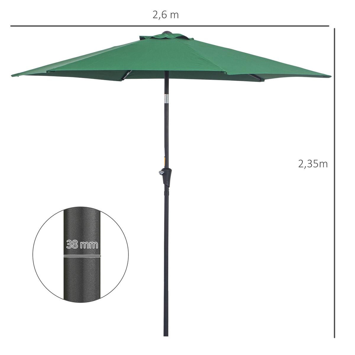 Folding Parasol Garden Umbrella Market Umbrella With Hand Crank Aluminum 180/㎡ Polyester Dark Green ∅2.7 X 2.35 M