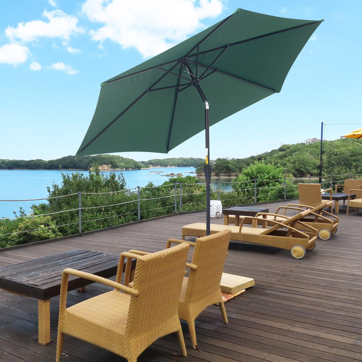 Folding Parasol Garden Umbrella Market Umbrella With Hand Crank Aluminum 180/㎡ Polyester Dark Green ∅2.7 X 2.35 M