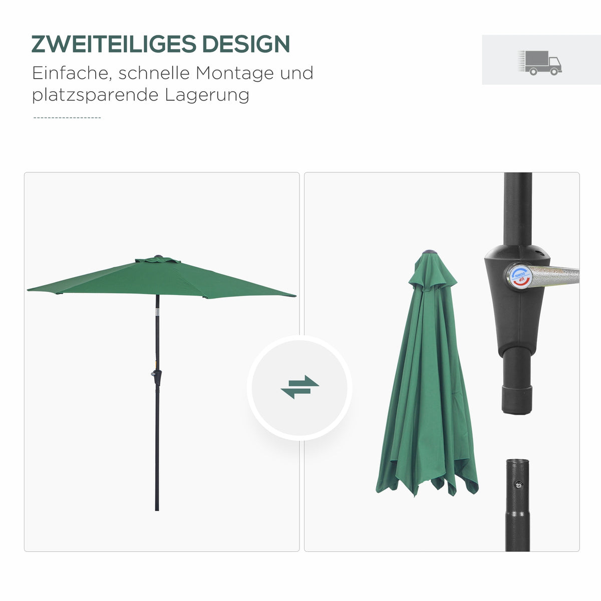 Folding Parasol Garden Umbrella Market Umbrella With Hand Crank Aluminum 180/㎡ Polyester Dark Green ∅2.7 X 2.35 M