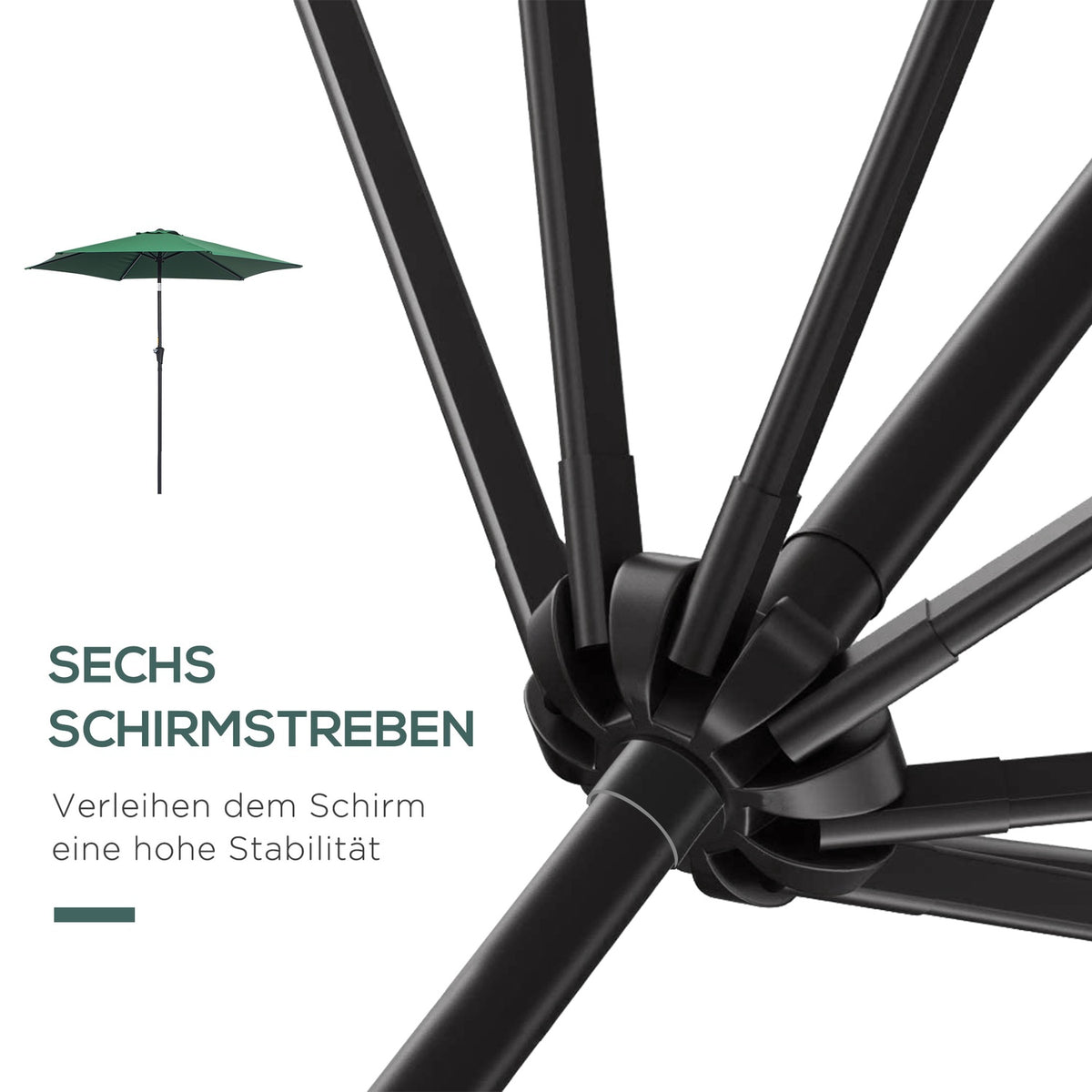 Folding Parasol Garden Umbrella Market Umbrella With Hand Crank Aluminum 180/㎡ Polyester Dark Green ∅2.7 X 2.35 M