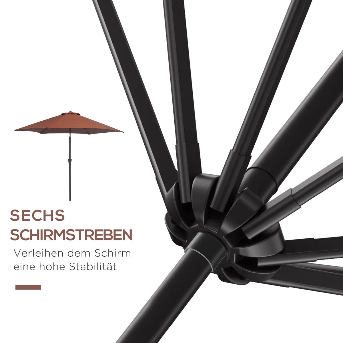 Folding Parasol With Hand Crank, Aluminum, 180/㎡ Polyester, Brown, ∅2.7 X 2.35 M