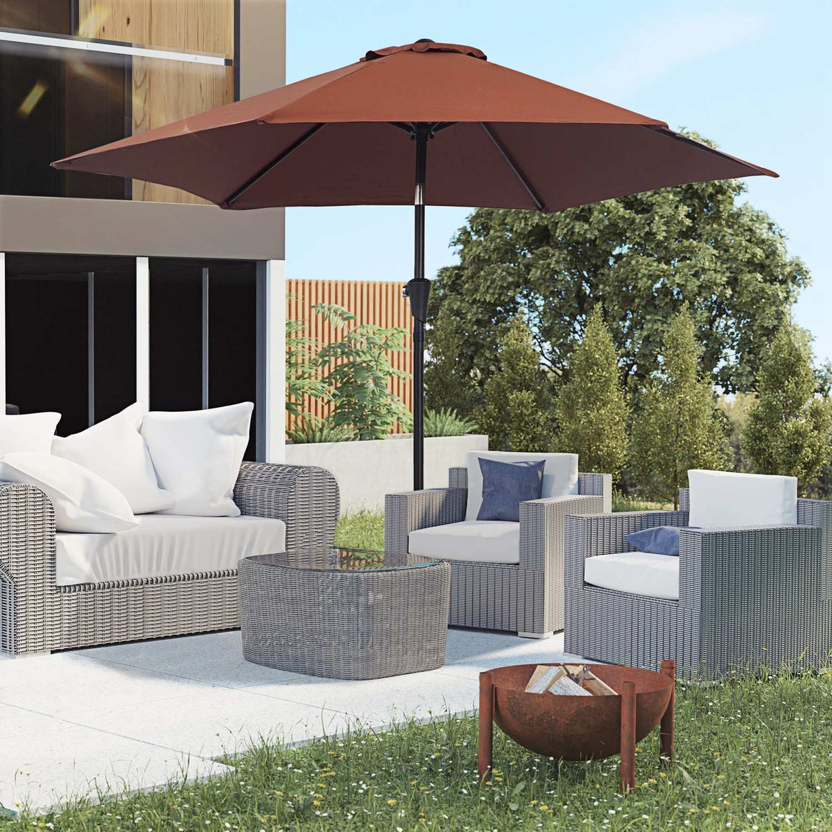 Folding Parasol With Hand Crank, Aluminum, 180/㎡ Polyester, Brown, ∅2.7 X 2.35 M