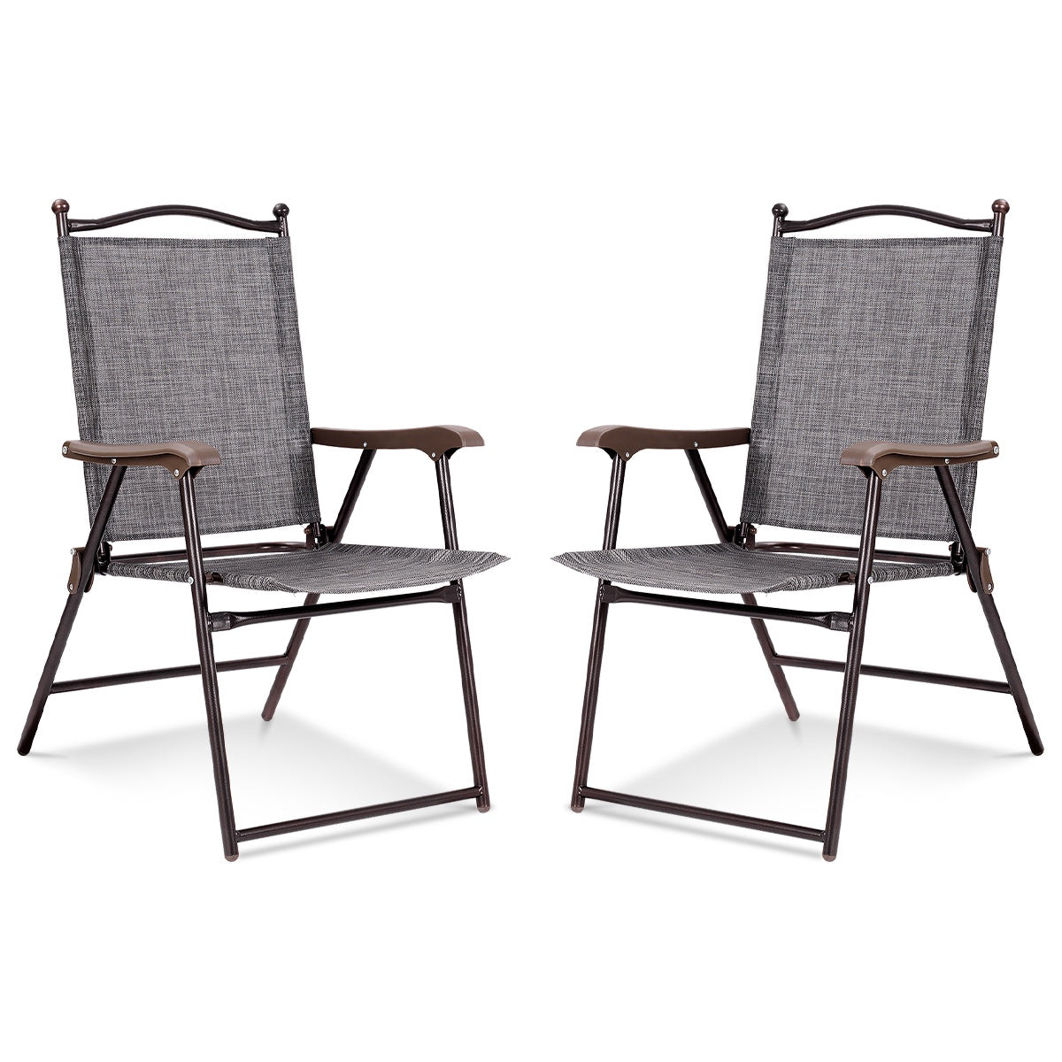 Folding Patio Chairs Set of 2 with Armrests, Gray