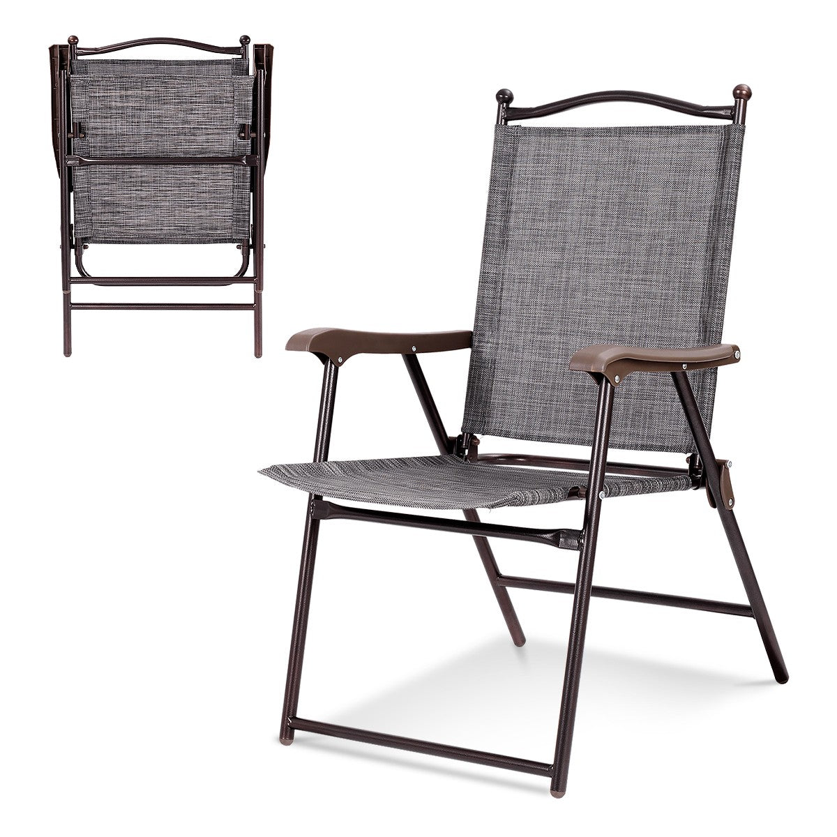 Folding Patio Chairs Set of 2 with Armrests, Gray