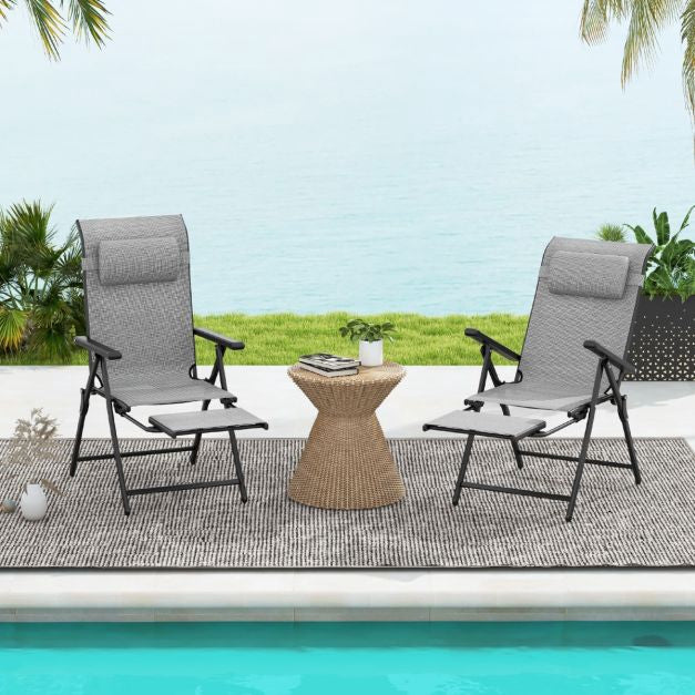 Folding Patio Lounge Chair – 10-Position Footrest, Grey