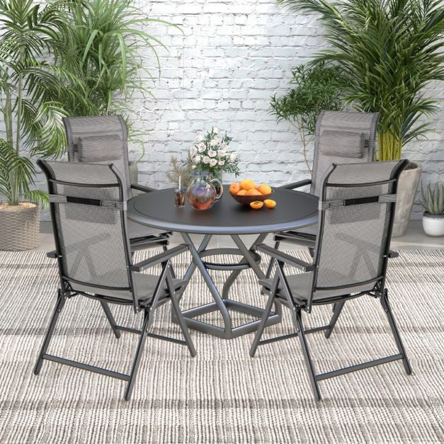 Folding Patio Lounge Chair – 10-Position Footrest, Grey
