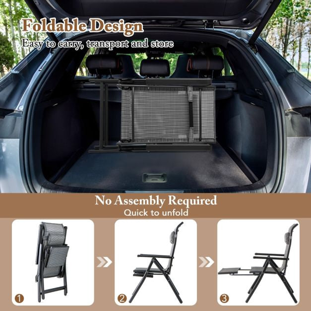 Folding Patio Lounge Chair – 10-Position Footrest, Grey
