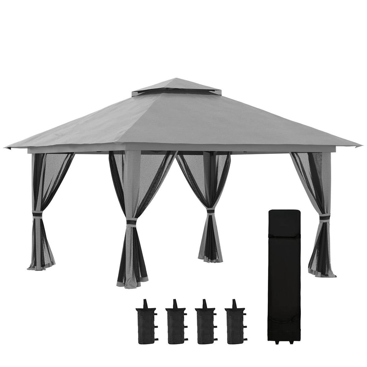 Folding Pavilion 4X4M Pop-Up Garden Pavilion With Uv Protection And Mesh Walls, Double Roof, Dark Gray