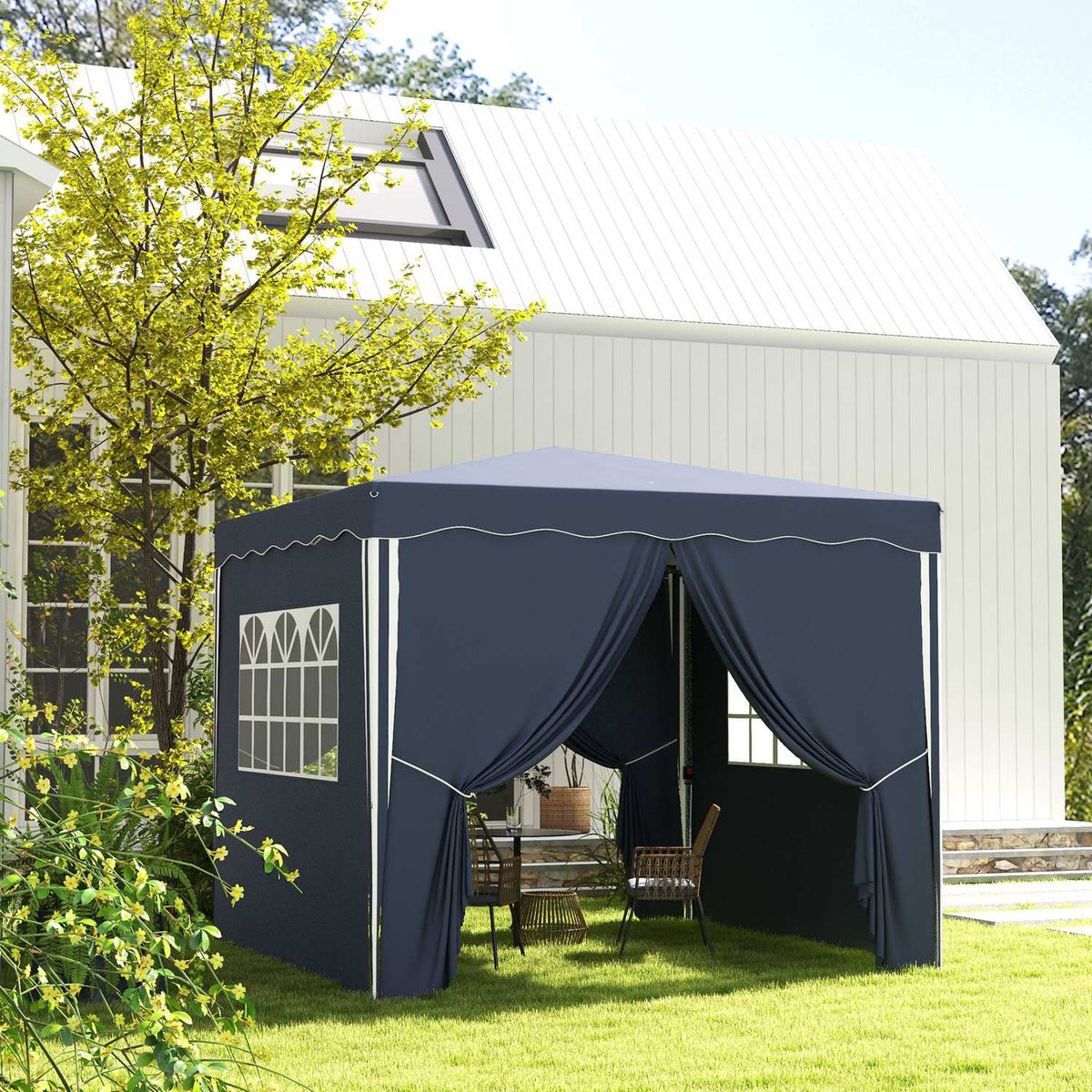 Folding Pavilion Approx. 3 X 3 M, Pavilion With Side Walls, Window, Marquee, Garden Pavilion With Uv Protection, Party Tent With Carry Bag, Blue