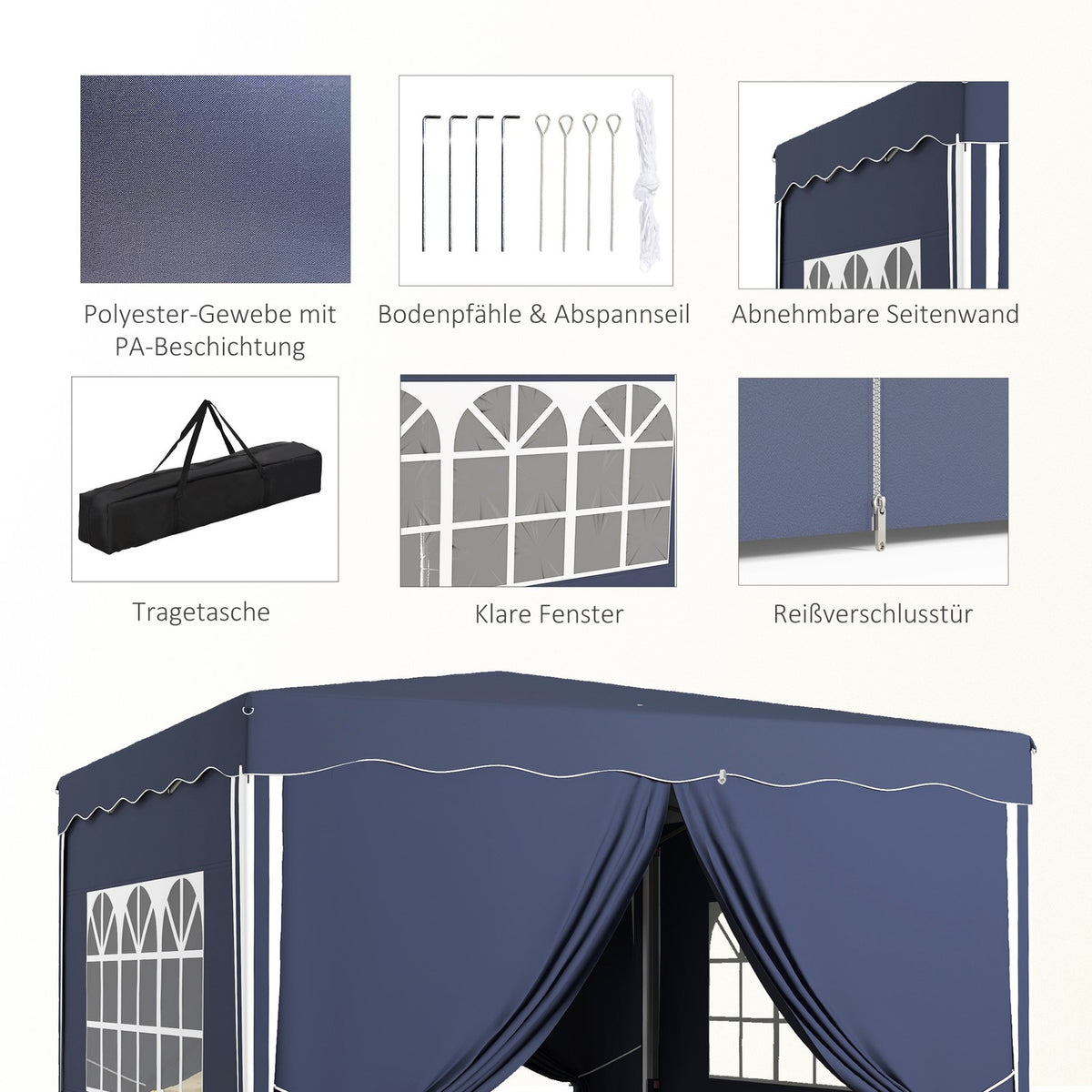 Folding Pavilion Approx. 3 X 3 M, Pavilion With Side Walls, Window, Marquee, Garden Pavilion With Uv Protection, Party Tent With Carry Bag, Blue