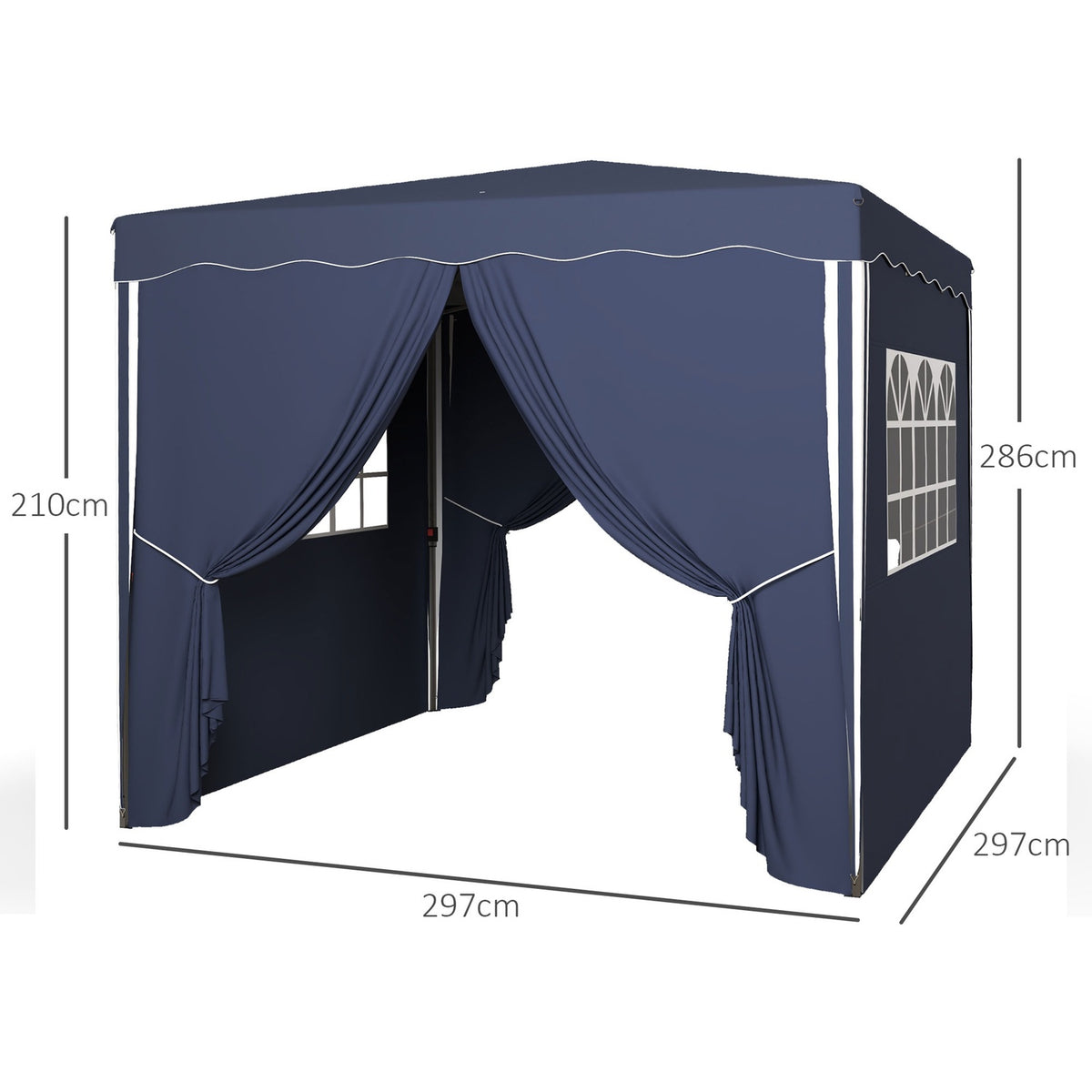 Folding Pavilion Approx. 3 X 3 M, Pavilion With Side Walls, Window, Marquee, Garden Pavilion With Uv Protection, Party Tent With Carry Bag, Blue