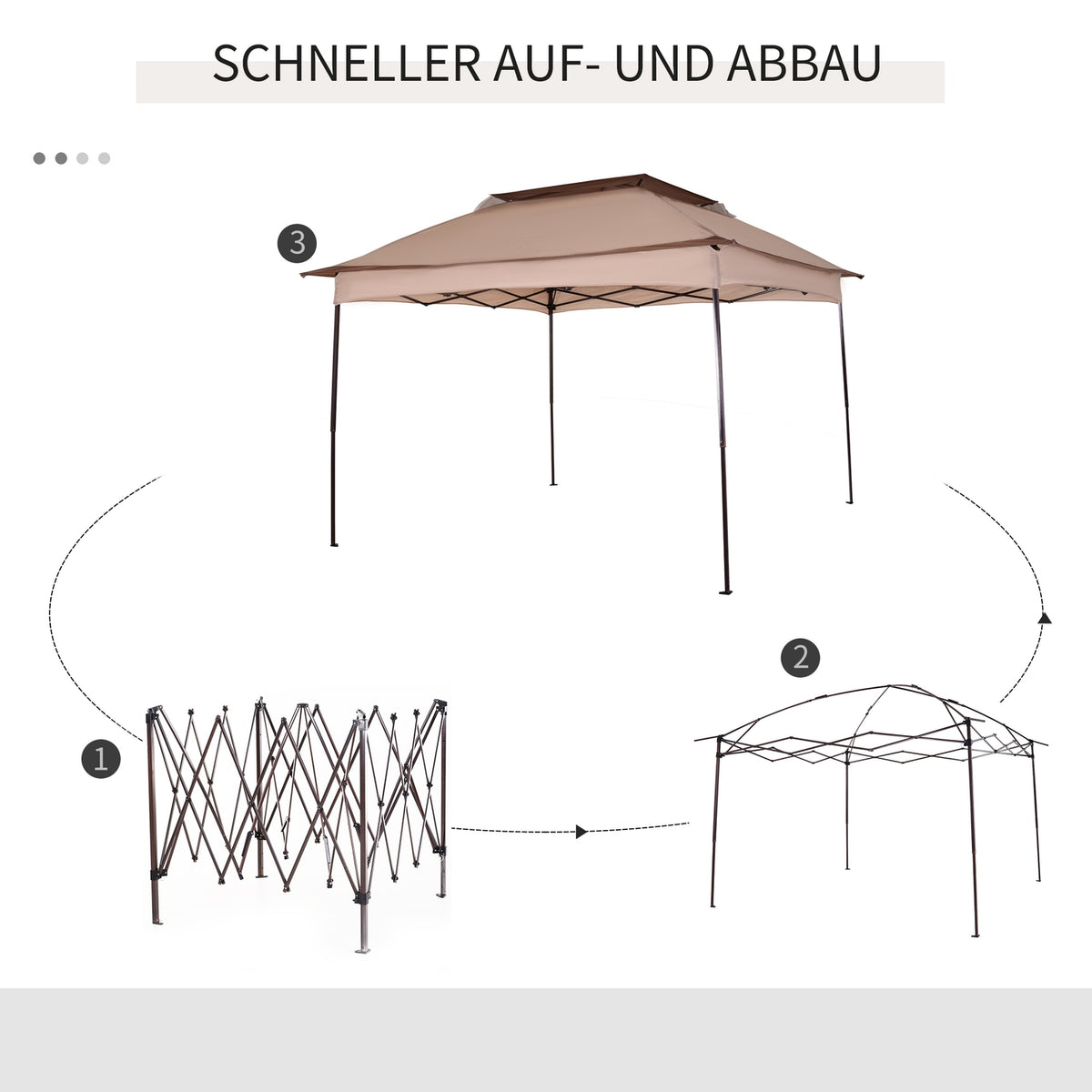 Folding Pavilion Garden Tent 3.25X3.25X2.65M Side Walls Pop-Up Tent Khaki