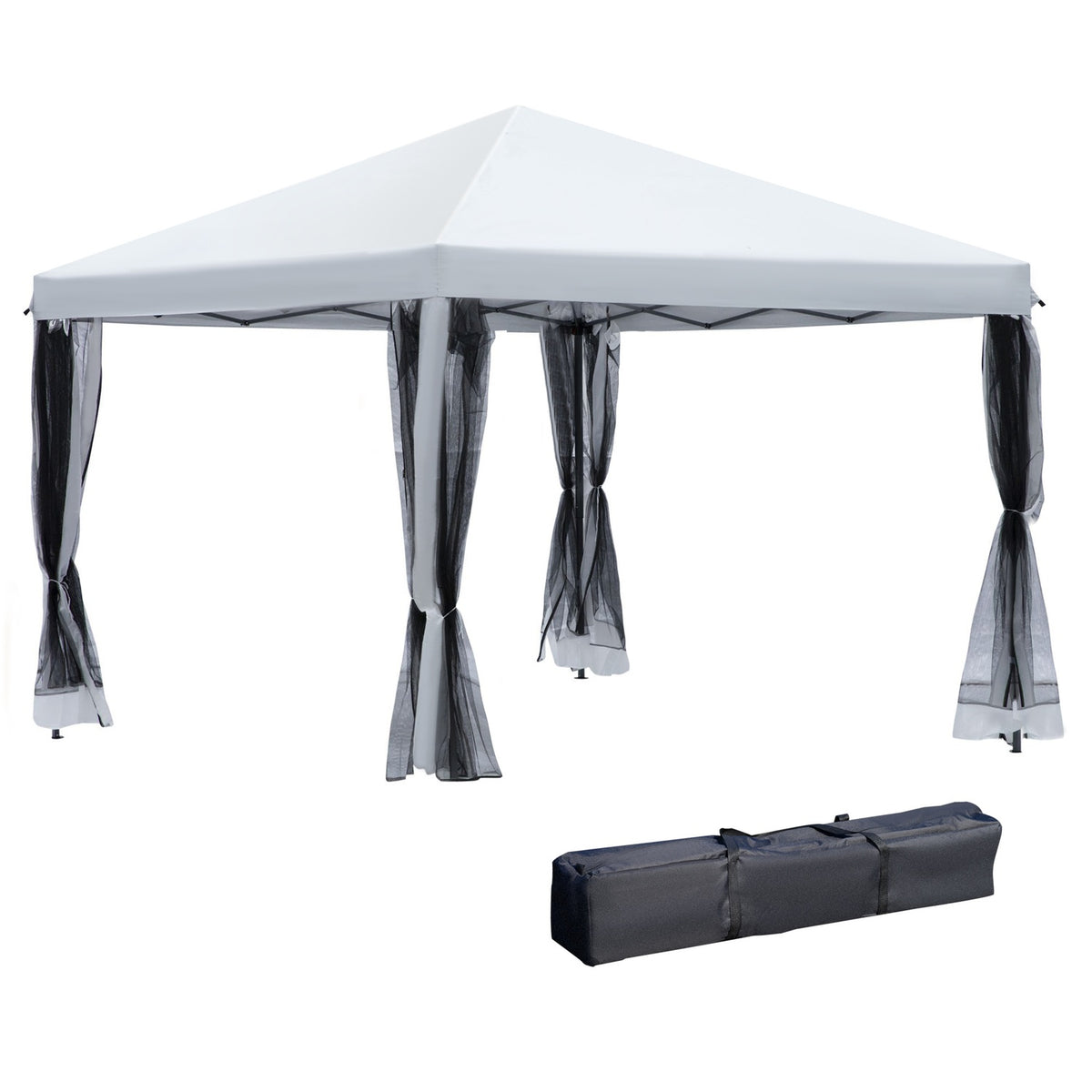 Folding Pavilion Gazebo Folding Tent With Side Walls Incl. Carrying Bag Metal + Oxford Cream White 3X3M