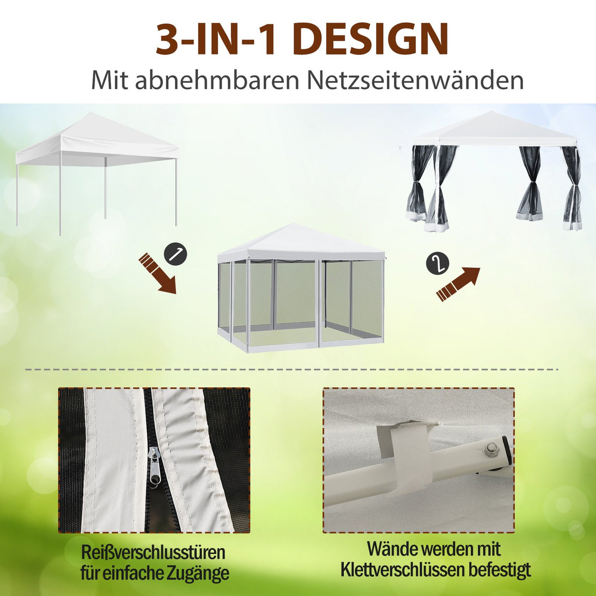 Folding Pavilion Gazebo Folding Tent With Side Walls Incl. Carrying Bag Metal + Oxford Cream White 3X3M