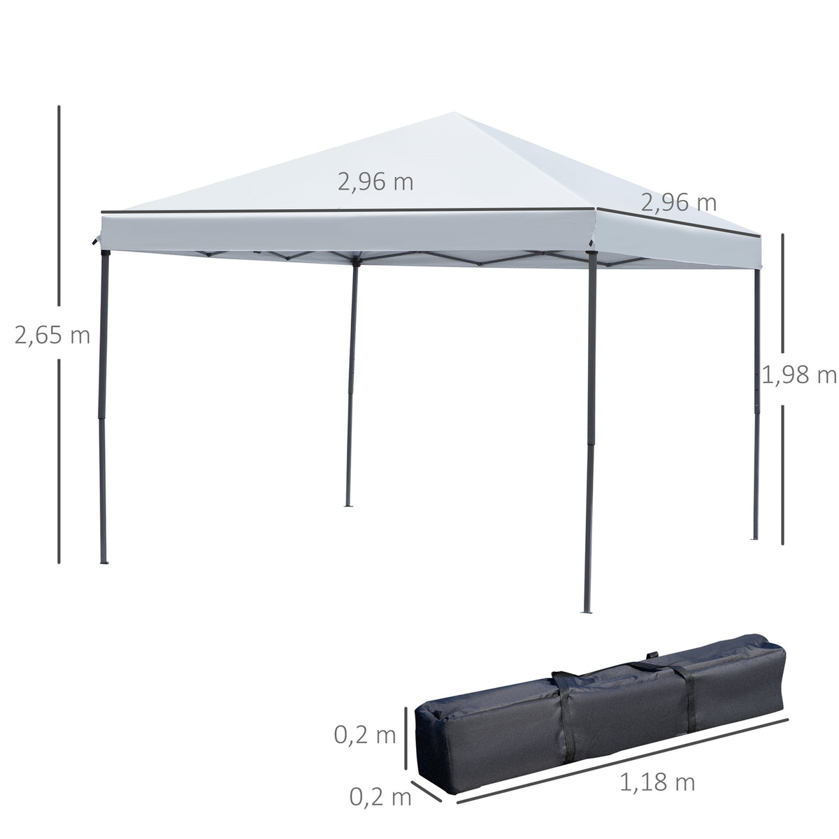 Folding Pavilion Gazebo Folding Tent With Side Walls Incl. Carrying Bag Metal + Oxford Cream White 3X3M
