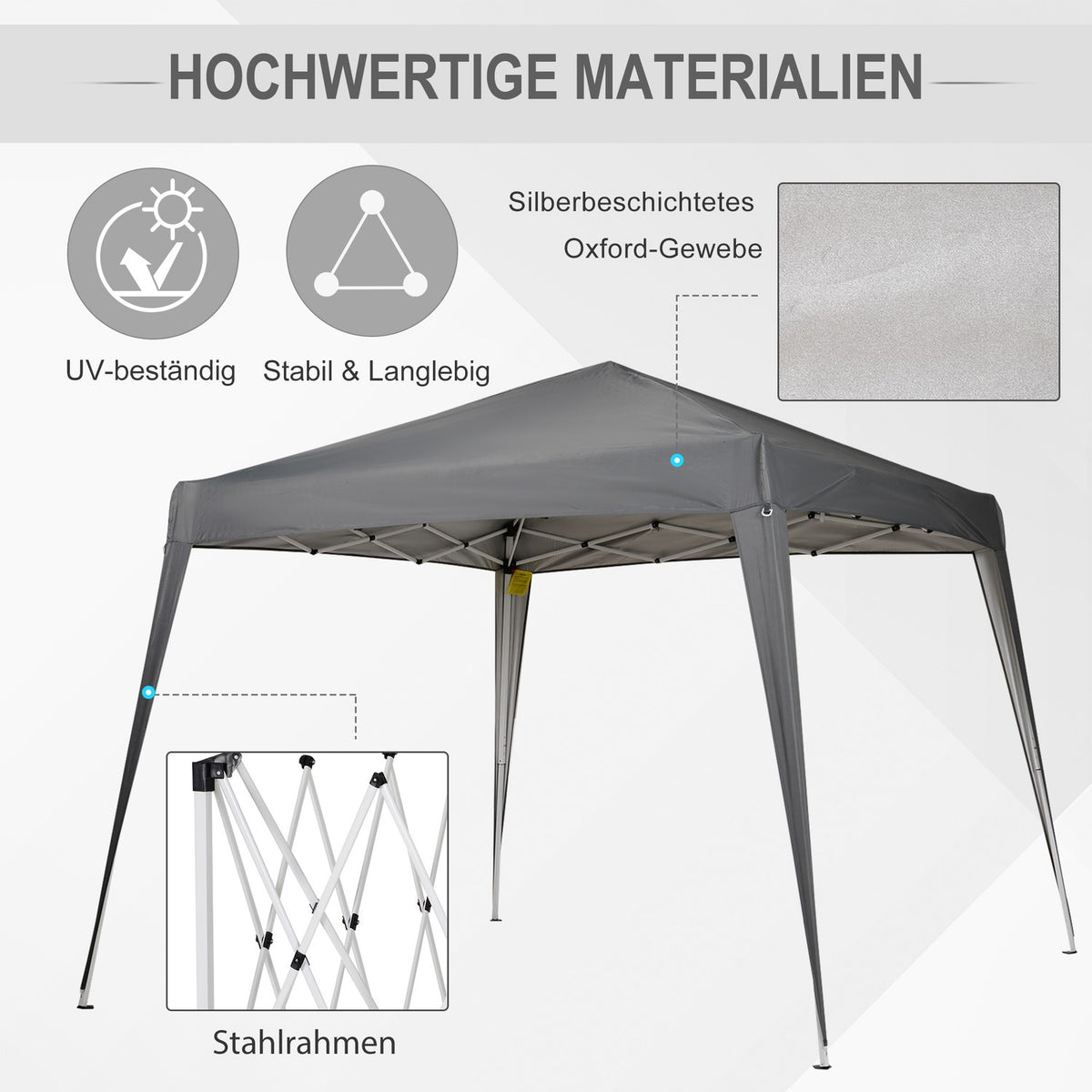 Folding Pavilion Pavilion Folding Tent Party Tent Incl. Carrying Bag 2.4X2.4M Steel Gray